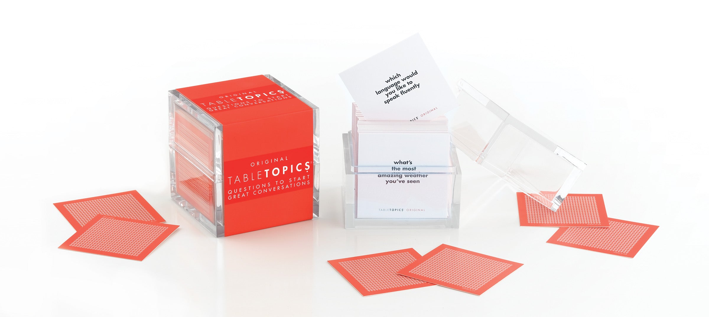 TableTopics Original - one set closed and one open set with cards spread out