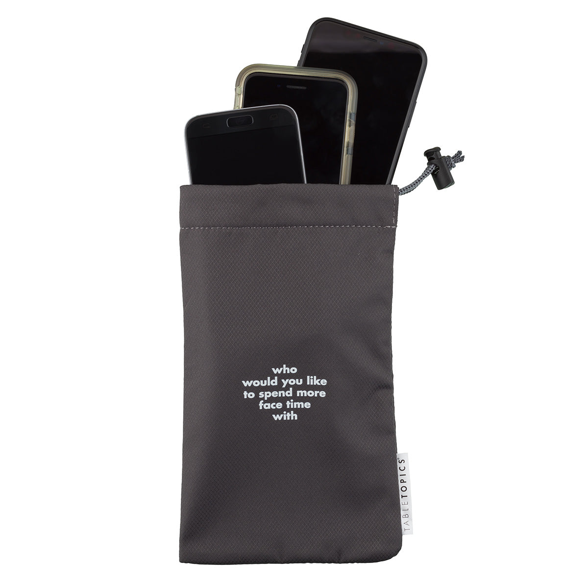 phones being placed inside TableTopics Phone Away Bag