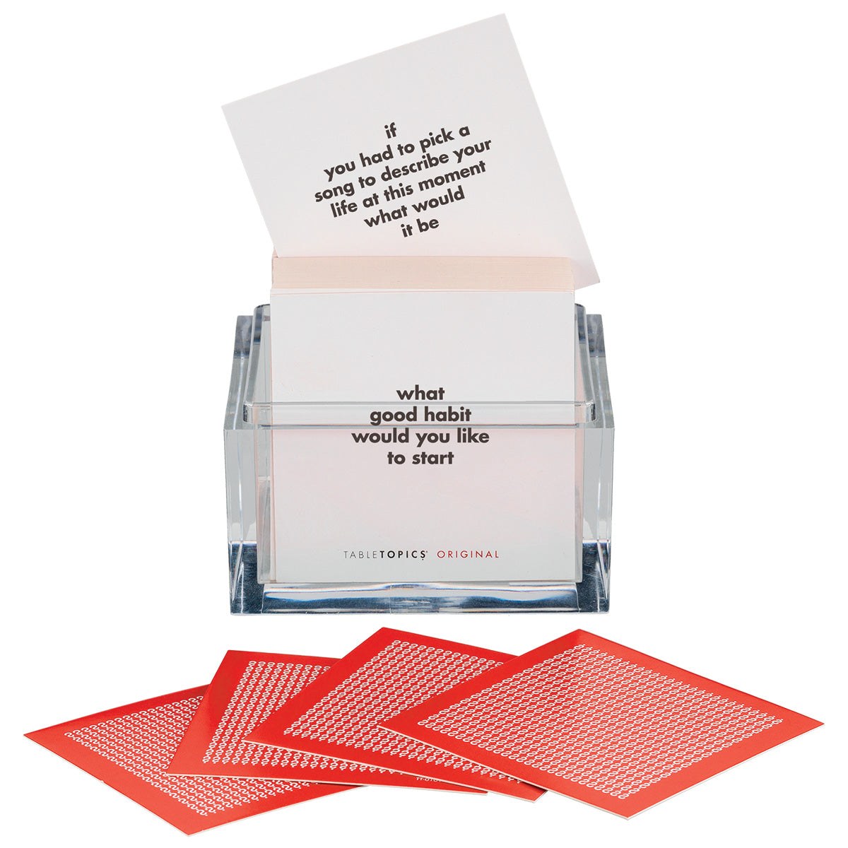 TableTopics Original conversation card set - open box showing cards