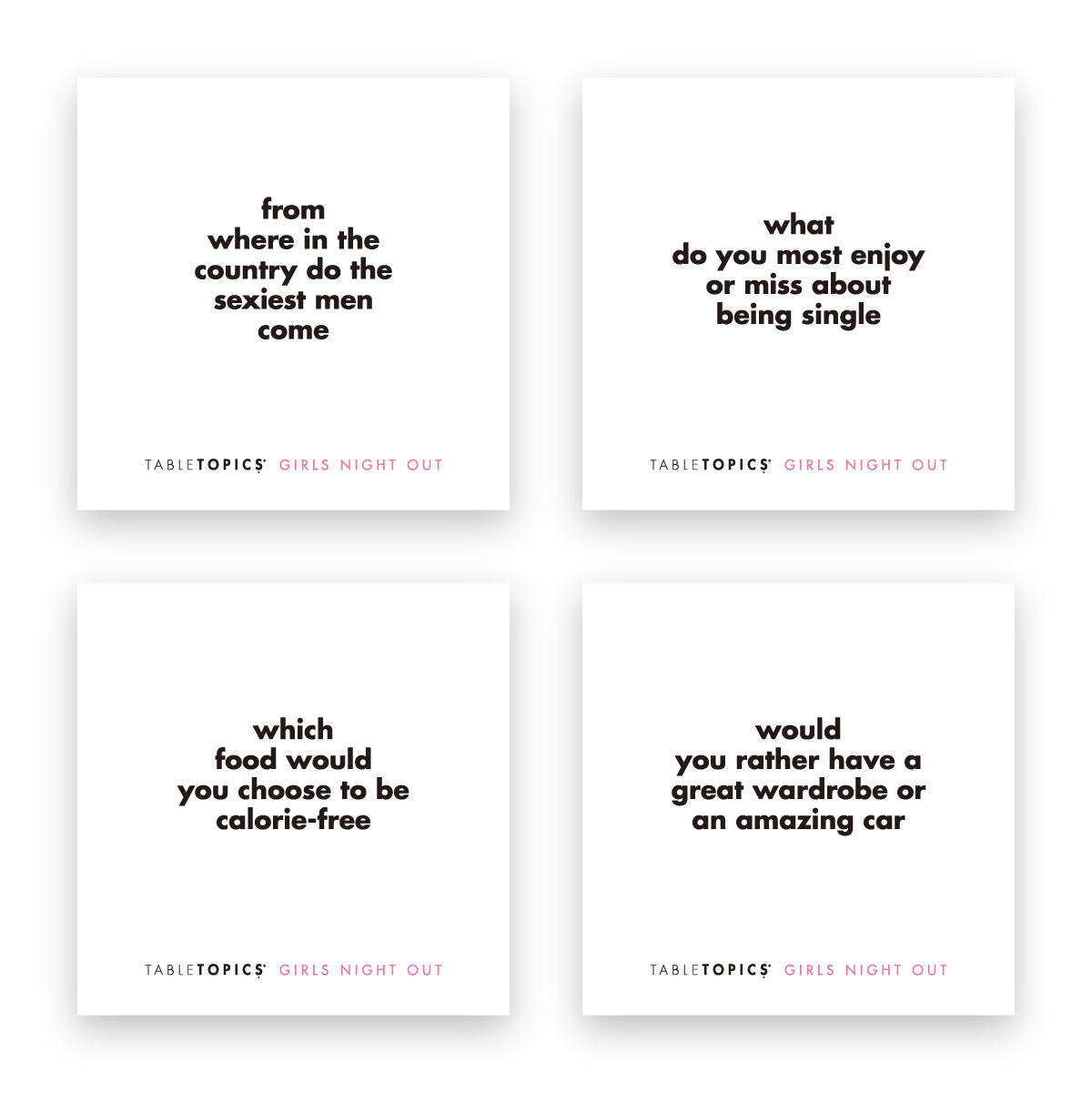 Four TableTopics Girls Night Out conversation starter cards