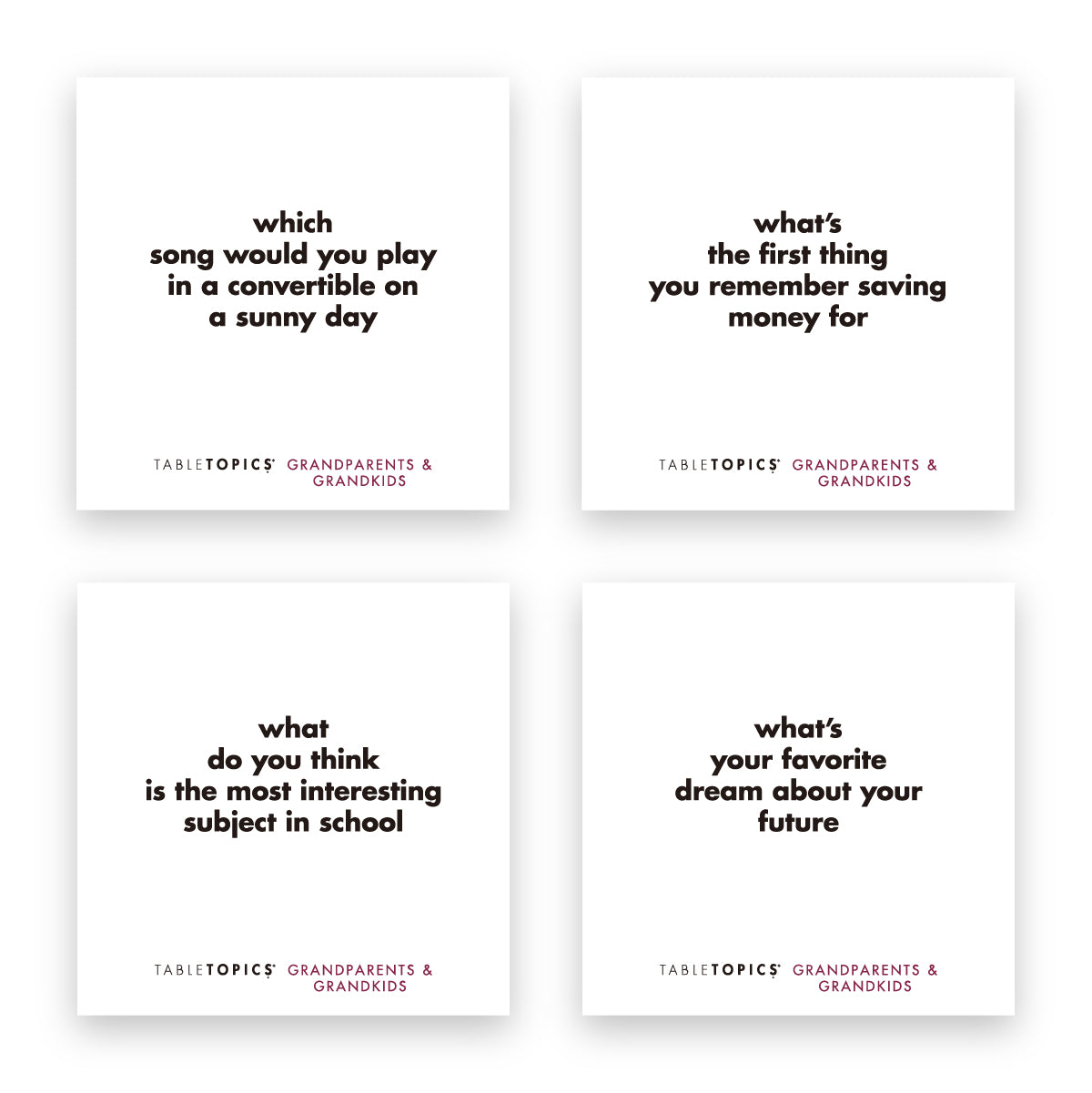Four TableTopics Grandparents and Grandkids conversation starter cards