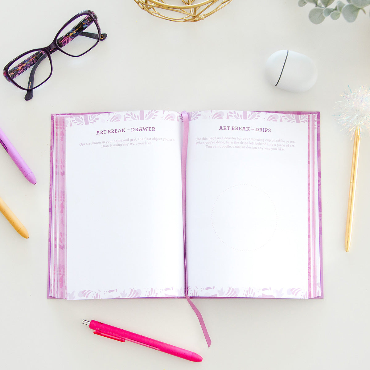 TableTopics Inspiration Prompted Journal open on a table to spread of a drawing activity