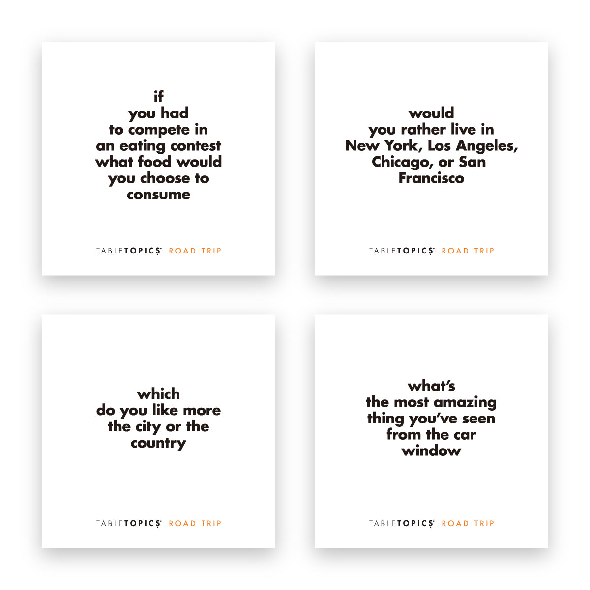 Four TableTopics Road Trip conversation starter questions