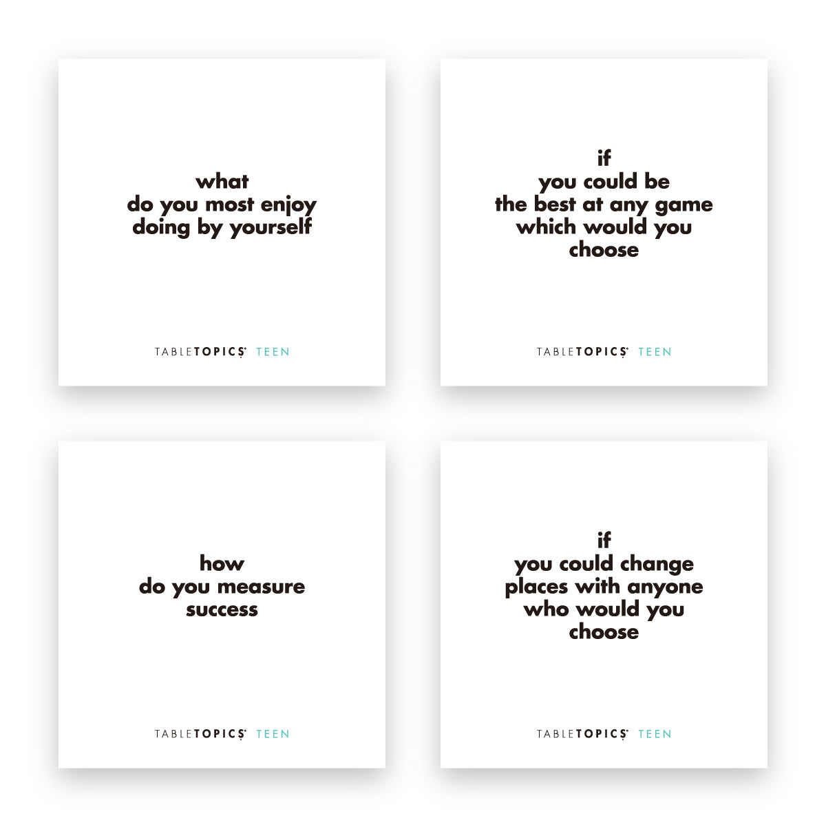 Four TableTopics Teen conversation starter cards