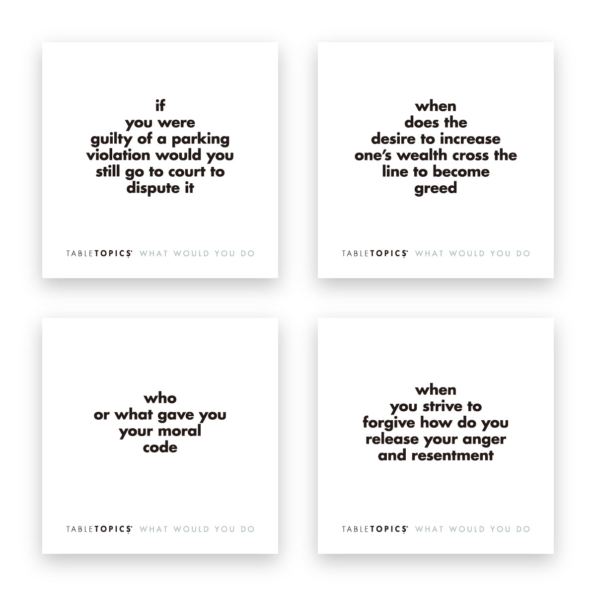 Four TableTopics What Would You Do conversation cards for adults
