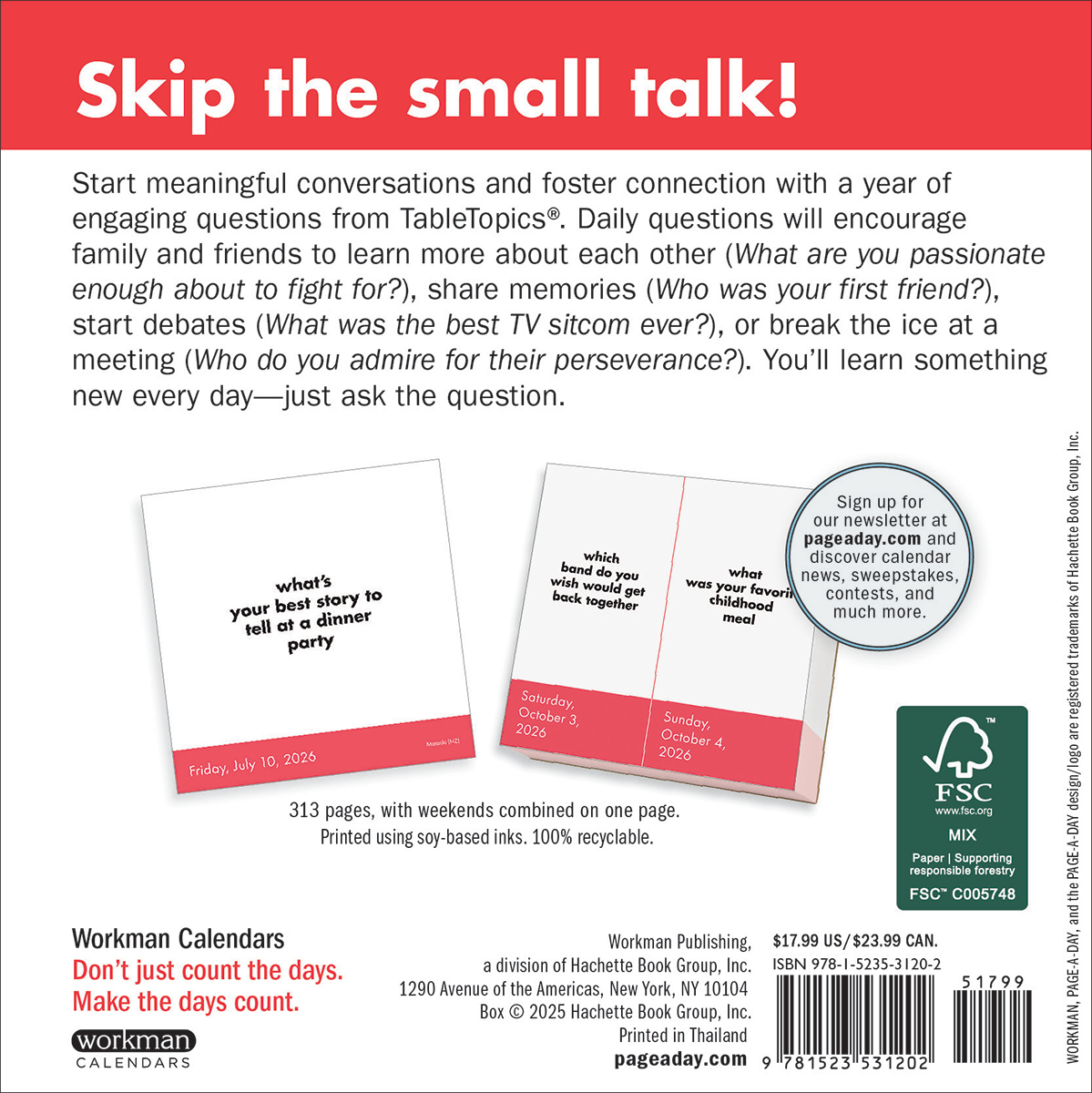 Back of TableTopics® Question-a-Day Page-A-Day® Calendar 2026