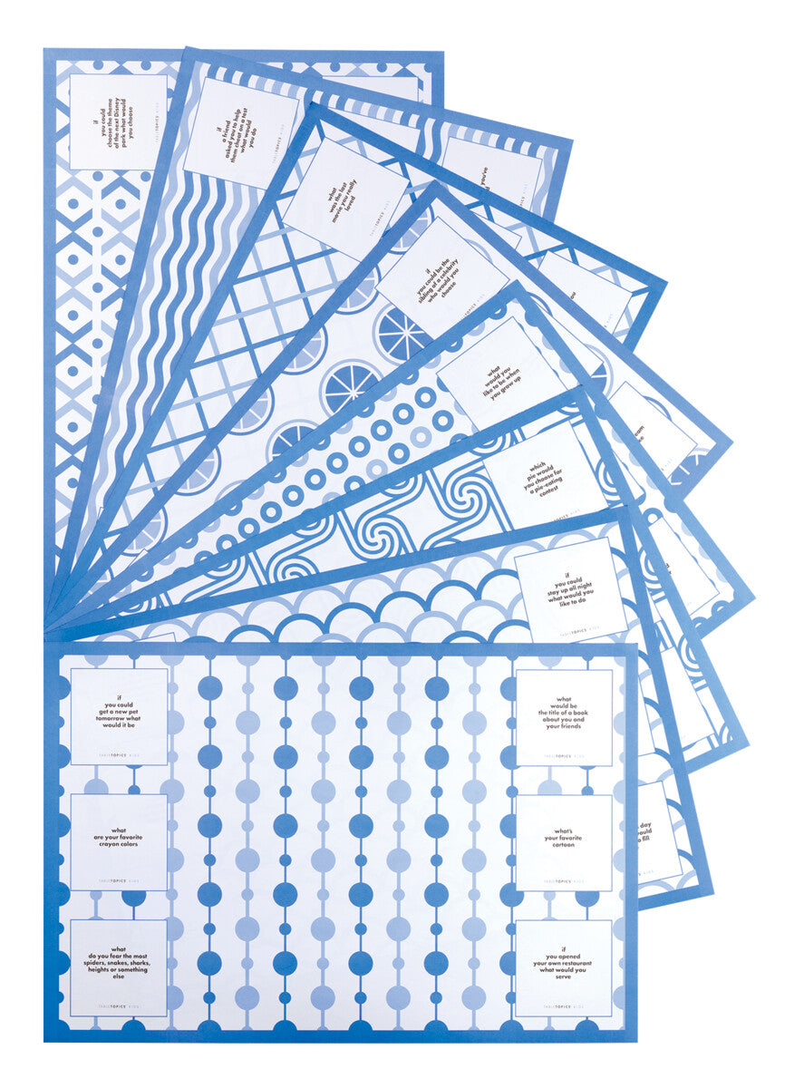 Fan of all 8 TableTopics Kids Paper Placemat designs.