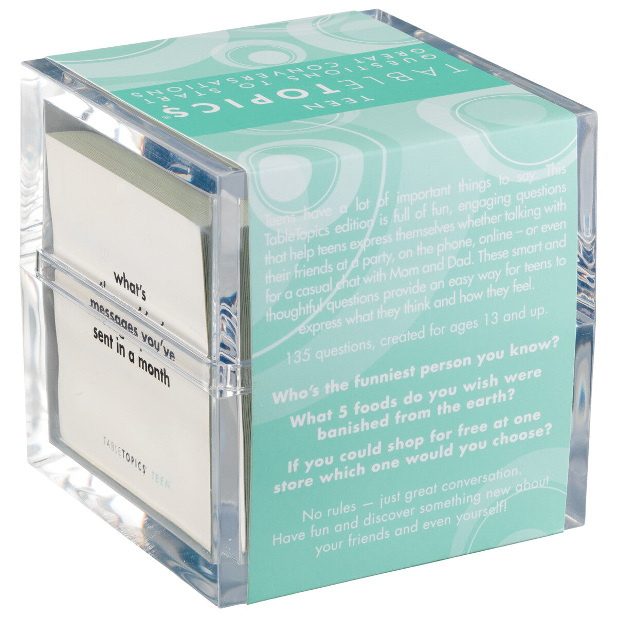 A conversation card set with questions designed to start conversations with teenagers – TableTopics Teen.