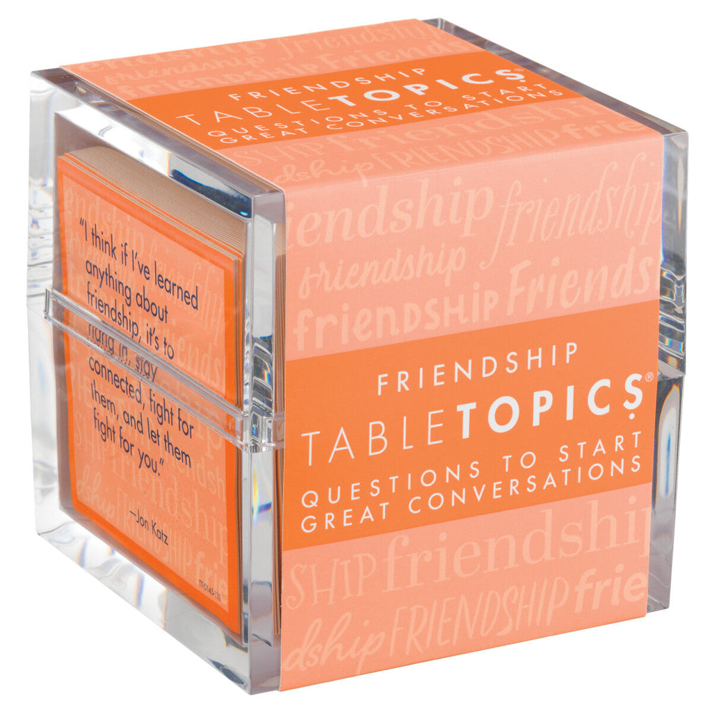 TableTopics Friendship set has 135 cards with quotes on one side and questions to start great conversations about friendship on the other.