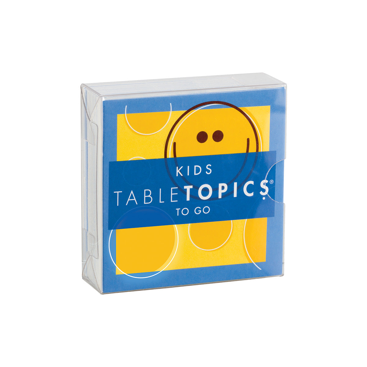 TableTopics Kids To Go conversation card set front. 40 question cards in a slipcase.