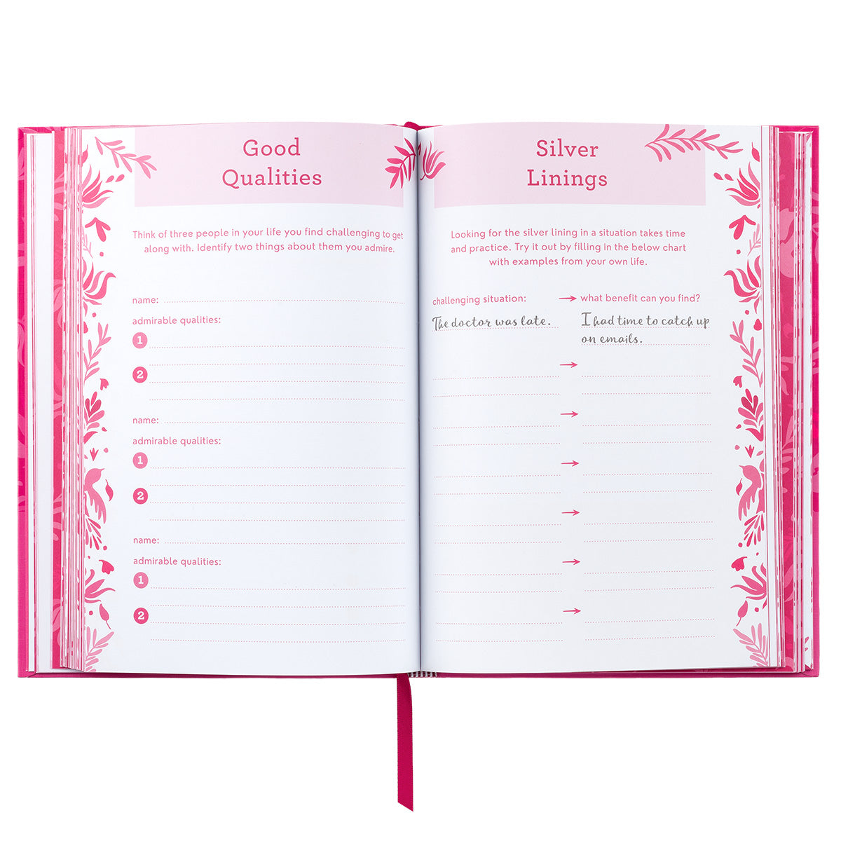 Gratitude Prompted Journal activity spread - Good Qualities and Silver Linings activities