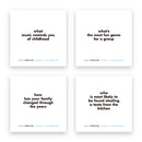 Build a bridge across generations with TableTopics Family Gathering conversation starter questions - 4 sample cards