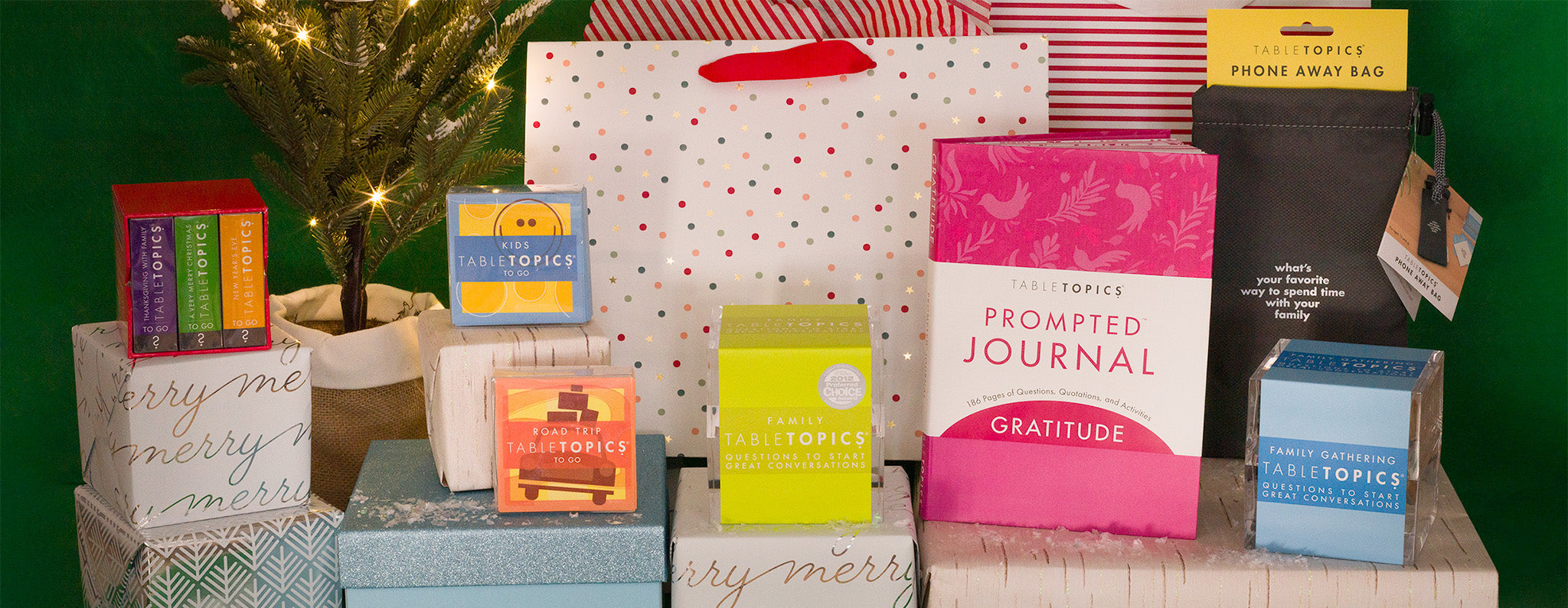 TableTopics editions that are great gifts for families on top of gift boxes