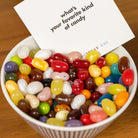 TableTopics Kids conversation card in a bowl of jelly beans - What's your favorite kind of candy?