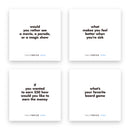 Four TableTopics Kids conversation starter cards with questions