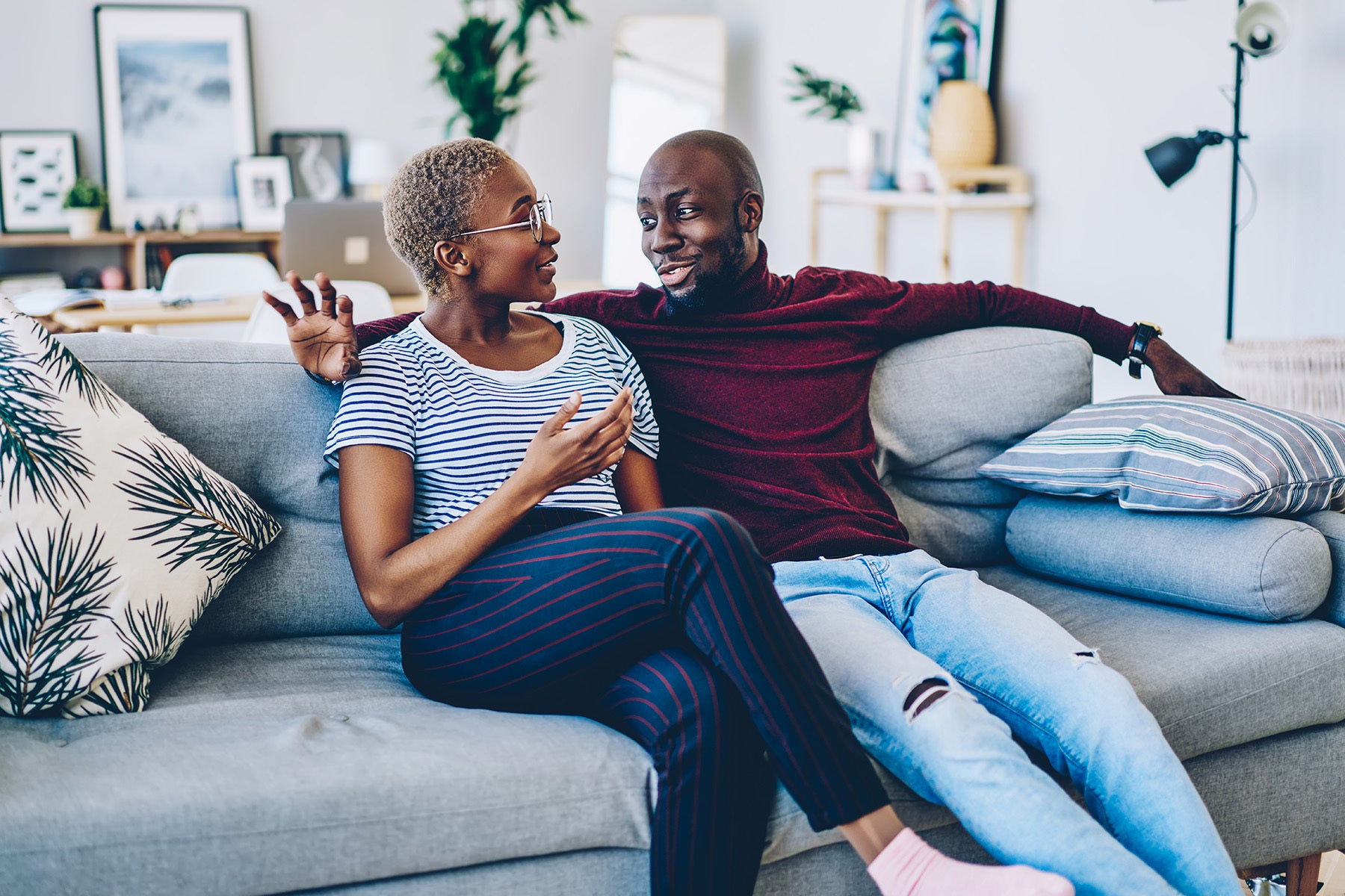 Couple Having Great Conversation at Home with TableTopics